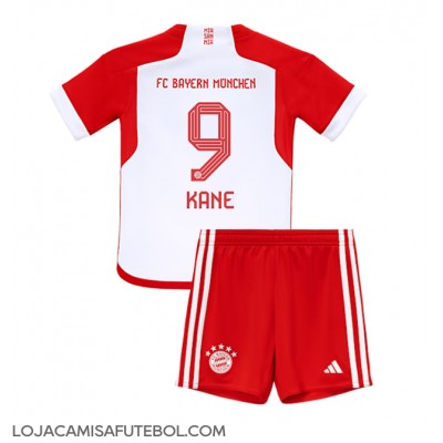 Camisa de Futebol Bayern Munich Harry Kane #9 Equipamento Principal Infantil 2023-24 Manga Curta (+ Calças curtas)